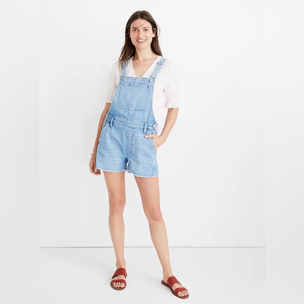 Madewell Light Blue Denim Short Overalls